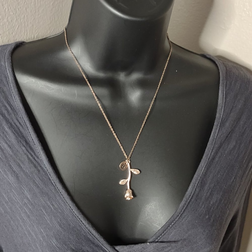 Cute Gold Tone Rose And S Initial Necklace Adjustable 18 to 19.5 Inches Long